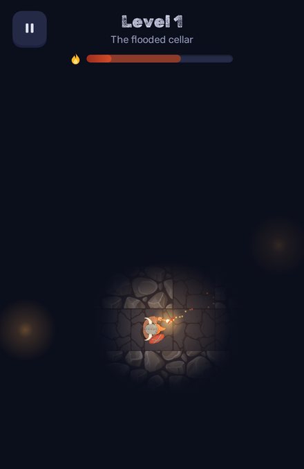Ragnar with an almost burnt-out torch: a small circle of light and a red flame bar