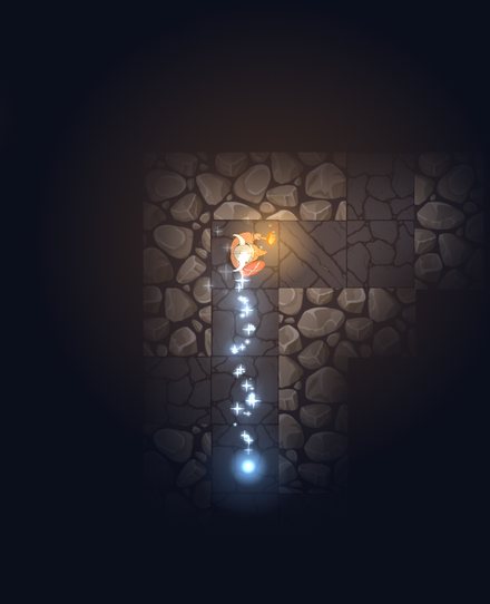 The rune orb racing ahead with a trail of blue sparks