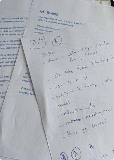 Handwritten notes from preference testing